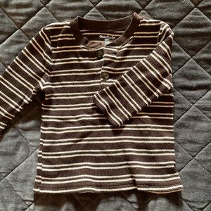 Brown and white striped boys long sleeved shirt